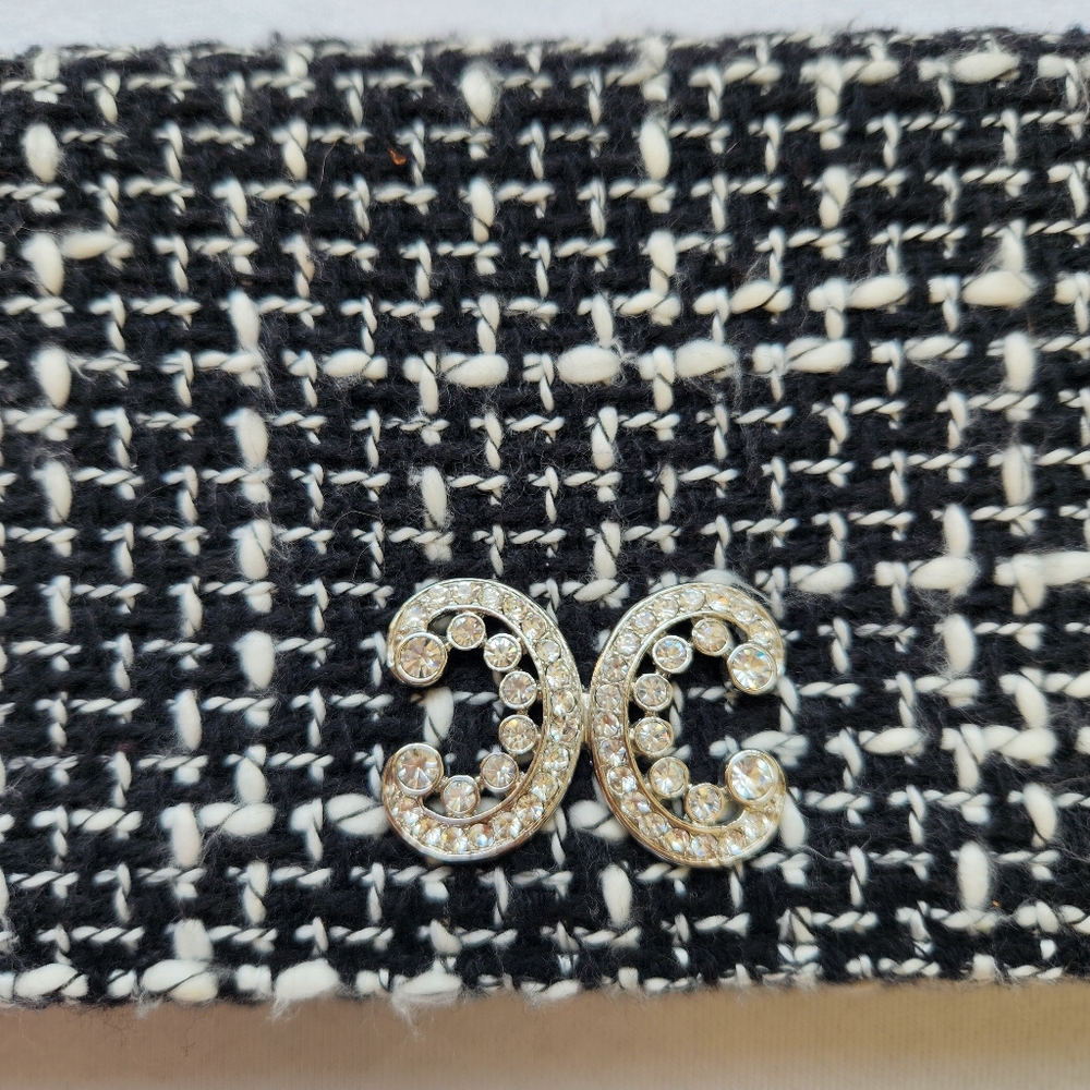 Cache Tweed Shoulder Bag Clutch Black White Silver Chain Sparkle Chic Elegant - Picture 4 of 16